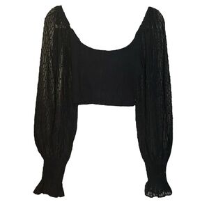 Urban Outfitters Black Crop Top with Sheer Puffy Polka Dot Sleeves Size M